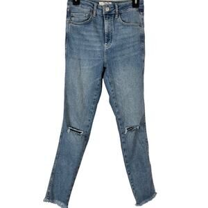 We The Free People Womens Medium Wash Raw Hem Distressed High Waist Jeans sz 28